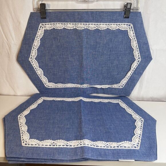 Placemats Set of 4 Lace Trim 100% Cotton Cottage Core Pretty NEW Shabby Chic - Picture 8 of 8